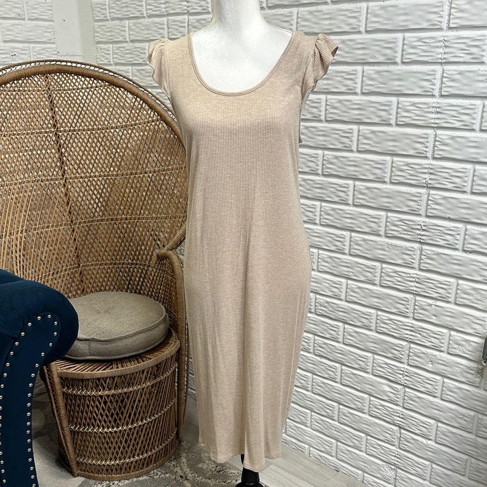 Hello MIZ Tan Sleeveless Sheath Maxi Dress